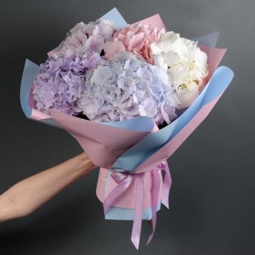 Bouquet of multi-colored hydrangeas